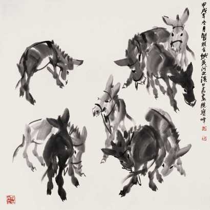 李宝峰 甲戌（1994）年作 牧驴图 镜心